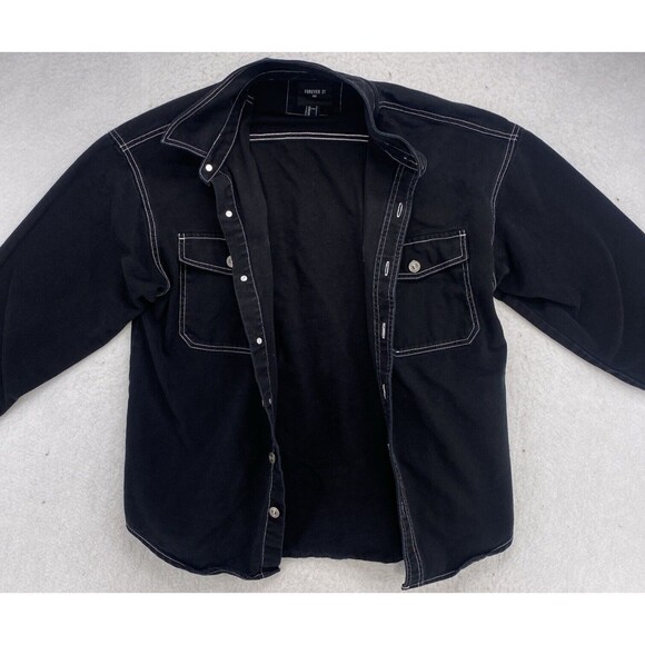 Forever 21 Jacket Men's Small Black Denim Trucker Button-Up Jean Dark Wash - Picture 5 of 11